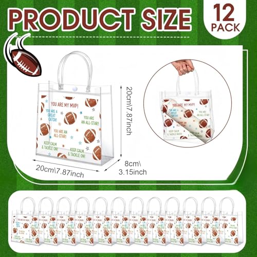 Aliceset 12 Pcs Football Gift Bags Bulk Transparent Football Goodie Bags with Handles Reusable PVC Gift Totes for Game Day Sports Birthday Parties Team Events Gifts Treat - style: Football
