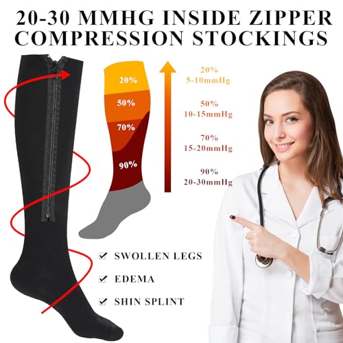 Tarpop 4 Pair Zipper Compression Socks for Women Men - color: Nude, Black, size: L/ XL