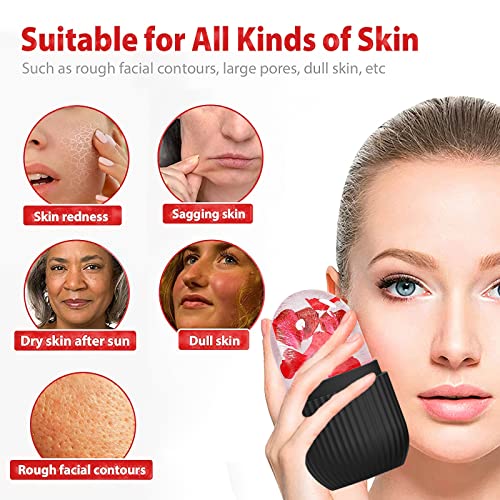 ice face roller, ice mold for face and Eyes, Reusable Massage Silicone Beauty Tool, Naturally Conditioning And Skin Care, De-Puff Eye Bags, Reduce Migraine Pain (Black) - color: Black