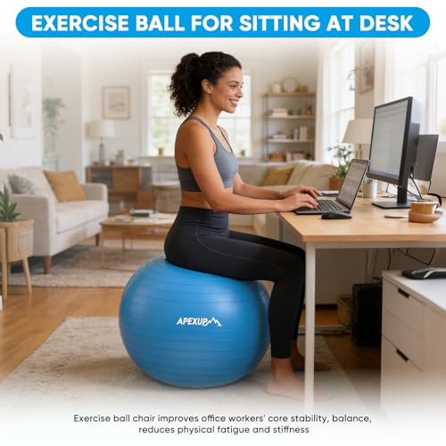 APEXUP Yoga Ball, 660 lbs Anti-Burst Exercise Ball with Pump, 5 Sizes - color: Blue, size: M (19"~22") 55cm
