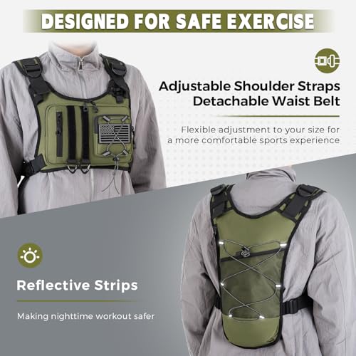 Outdoor Hydration Vest for Running & Hiking, Lightweight Breathable Water Backpack with 2.0L Bladder, Bounce-Free Chest Pack for Marathon, Cycling, Trekking for Men and Women - color: Olive