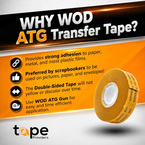 WOD General Purpose ATG Tape, 3/4 inch x 36 yds. (Set of 8 Rolls) Adhesive Transfer Tape Glider Refill Rolls Clear Adhesive on Gold Liner (Acid Free) RWATG20 - size: 3/4" - Pack of 8