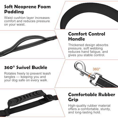 XiaZ Hands Free Dog Leash,Versatile Hands Free Leash,5.9-7.9 FT Waist Belt with Double Handles for Small Medium and Large Dogs Walking, Running and Jogging, Black - color: BasicBlack