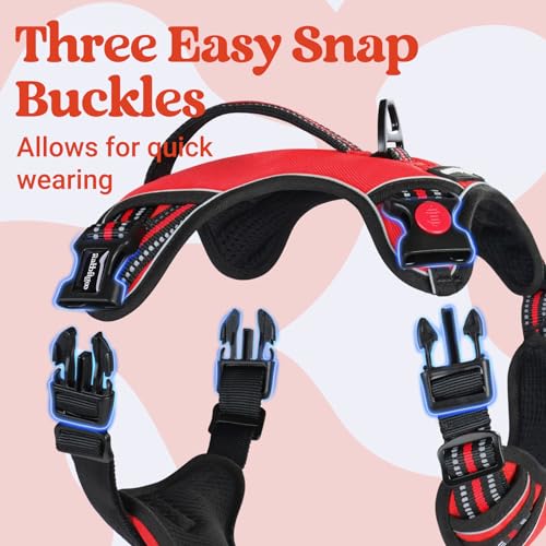 rabbitgoo Large Dog Harness, Easy Wear with 3 Buckles and Lift Handle - color: Red, size: Small
