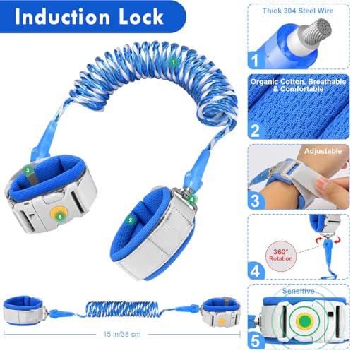 Accmor Anti Lost Wrist Link with Induction Lock, Upgraded Toddler Leash, Reflective Kids Wrist Leash for Baby, Child Walking Wristband Leashes with Magnetic Unlock Design for Boys, Dark Blue (6.5ft) - color: Dark Blue