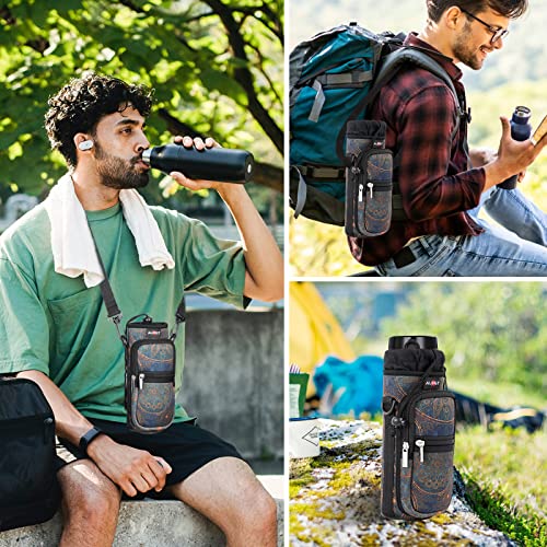 AUPET Water Bottle Sling Bag Sleeve Holder Carrier 25/32/40/64 oz,Insulated Crossbody Water Bottle Case Cover with Strap and Pockets for Men/Women Walking Hiking - color: stylish, size: 25oz