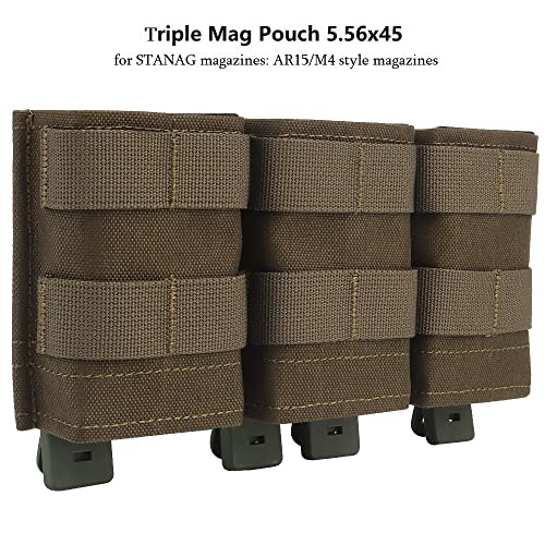 Triple Molle Mag Pouch 5.56 Tactical Open Top Magazine Holder Carrier with Quick Release Magazine Pouch Insert - color: RG
