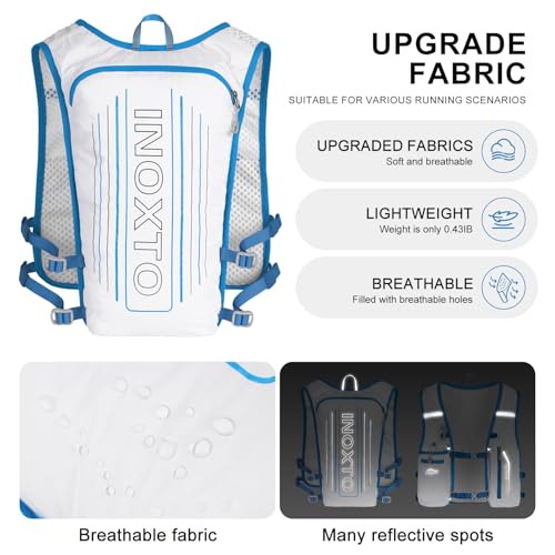 INOXTO Running Hydration Vest Backpack,Lightweight Insulated Pack with 1.5L Water Bladder Bag Daypack for Hiking Trail Running Cycling Race Marathon for Women Men - color: White stripes