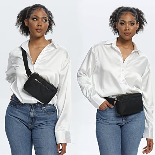 UTO Fanny Pack Crossbody Belt Purse Chest Waist Hip Travel Hiking Bumbag - color: 01222 Black (Gold Zip)