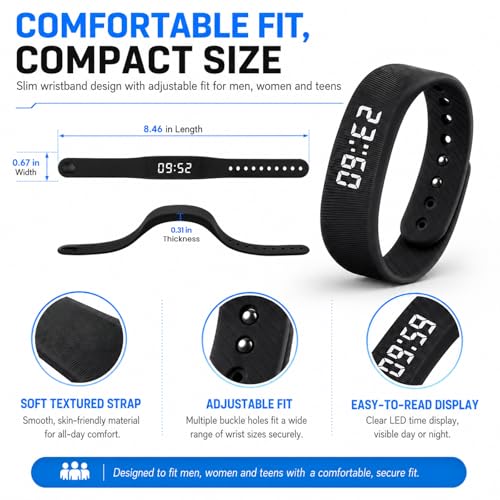 Vibrating Alarm Wristband Clock Smart Watch Bracelets for Mens Digital Heavy Sleepers Fit Wrist Womens Tracker Vibro Vibration Silent Small Distance Teens Shock Despertador Band Alert - color: Black Wristband + Green Replacement Band