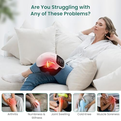 Snailax Cordless Knee Massager with Heat, Red Light & Vibration Knee Wrap - color: White-a