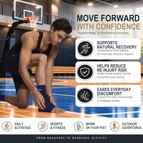 ABIRAM Ankle Brace Compression Sleeve with Adjustable Support Strap - color: Blue, size: Small