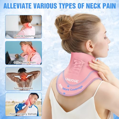 ONLYCARE Neck Ice Pack Wrap Gel - Upgraded Shoulder Ice Packs for Injuries Reusable, Hot and Cold Compress Ice Packs for Neck, Relief of Pain, Swelling, Sprains, Office Pressure - color: Pink