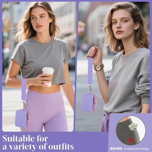 VUTUXA KeyChain Wallet Wristlet For Women Mini Zip Dual Pouch Coin Purse - color: violet+purple