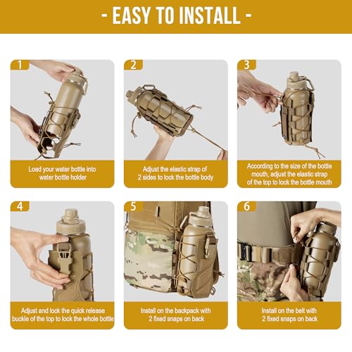 OneTigris MOLLE Water Bottle Pouch Holder, Adjustable 18-32 oz Holster - color: Brown