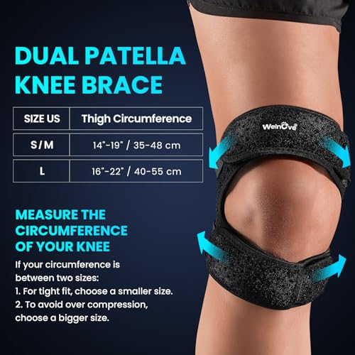 Welnove Patellar Tendon Support Strap - 2 Pack Knee Braces for Men and Women - Knee Pain Relief Adjustable Knee Strap for Running, Workout, Arthritis, Jumper, Tennis Injury Recovery (Black, L) - size: Large (Pack of 2)