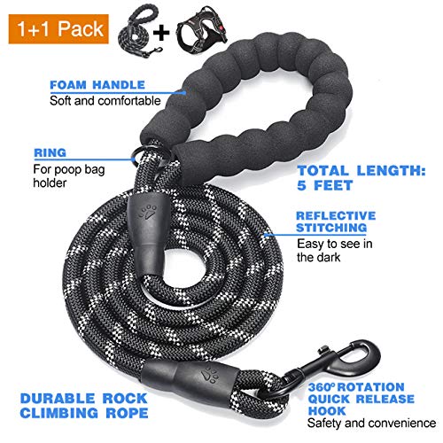 tobeDRI No Pull Dog Harness Adjustable Reflective Oxford Easy Control Medium Large Dog Harness with A Free Heavy Duty 5ft Dog Leash, Black, L - color: Black, size: Large