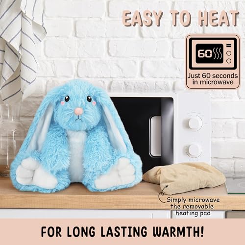 Bunny Microwavable Stuffed Animal – 1.5 lb Unscented Heating Pad Plush, Soft Cozy Bunny Toy for Relaxation and Comfort, Gift for Women, Girls, Adults & Kids by Happy Fuel, Blue - color: Blue Bunny