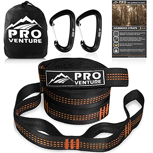 Hammock Straps and Carabiners Set | 22 Feet Total, 44+2 Loops | 1200lbs Breaking Strength (500lbs Rated) | Non-Stretch, Lightweight, Portable - Quick Setup | Heavy Duty, Tree Friendly - size: 11 Feet.