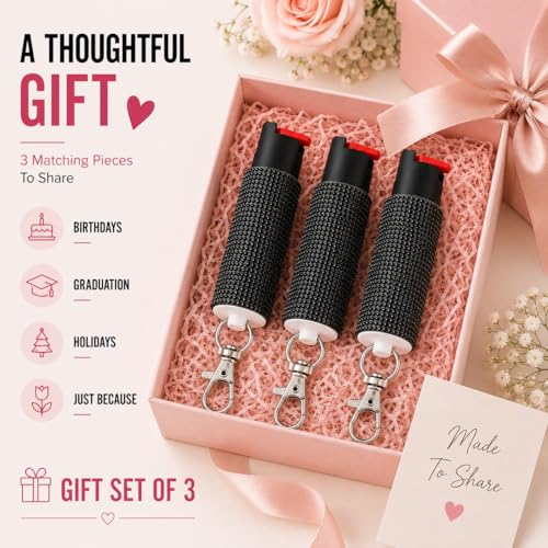 Pepper Spray for Women, Mini Bling Keychain, 12-Ft Range, Quick Release - color: Bling Black