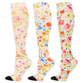 LEVSOX Compression Socks Women and Men, 20-30mmHg, Best for Nurses, Travel, Pregnancy - color: 3 Pairs Flower, size: Small