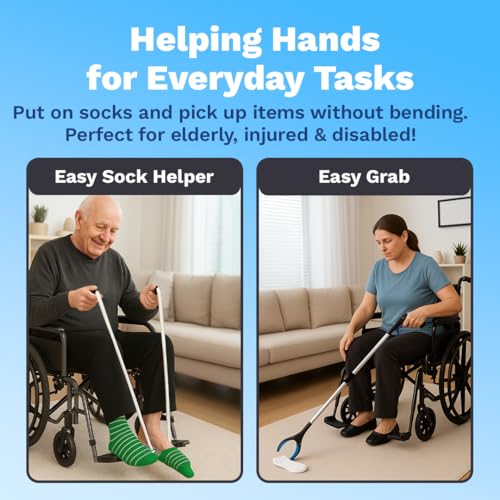 FSA/HSA Sock Aids for Putting On Socks with 32in Reacher Grabber