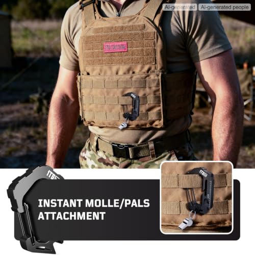 Carabiner Multitool MOLLE Clip for 1" & 1.5" Webbing, 440LB Steel