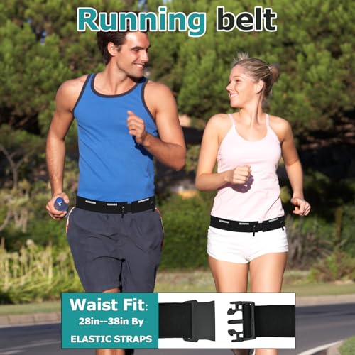 Running Belt Waist Pack, Orange, Dual Zippered Pockets, Adjustable Elastic Band with Reflective Strips (Black) - color: Black