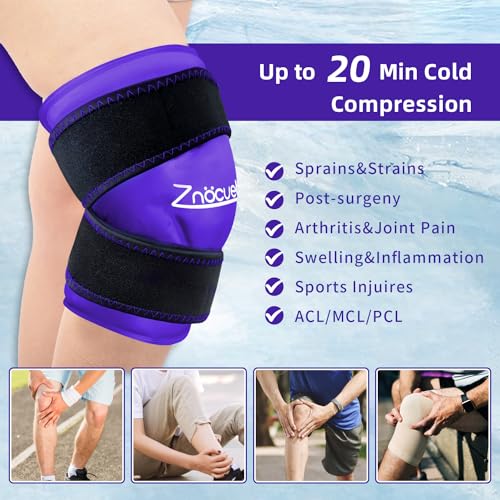ZNÖCUETÖD Enhanced Knee Ice Pack Wrap for Pain Relief, Large Gel Ice Pack for Knee Leg Injuries Reusable with Cold Compression for Tendonitis, Arthritis, Swelling, Bruises, Surgery Recovery, Purple - color: Purple