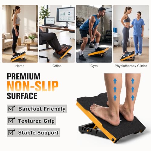 Steel Slant Board Calf Stretcher, 600 Lbs Weight Capacity, Yellow - color: Yellow