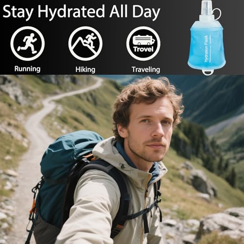 CLINTT 150ml Soft Flask, Foldable Running Water Bottle, TPU Folding Soft Water Flask, BPA-Free Collapsible Flask for Hydration Pack Running Vest, Cycling, Climbing, Hiking - 1Pcs, Blue - color: 150ml blue