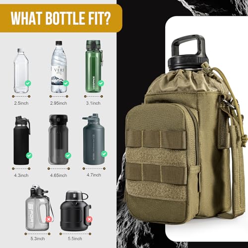 ONETIGRIS Tactical MOLLE Water Bottle Holder 40-64oz with Phone Pocket - color: Brown