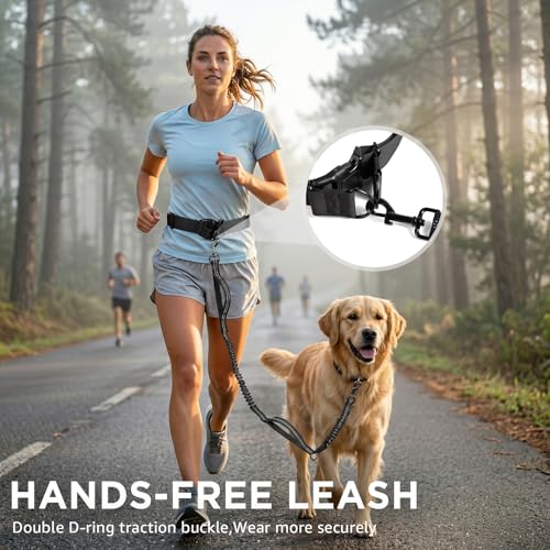 Hands Free Dog Leash with Waist Pack Bungee for Running Black - color: Black