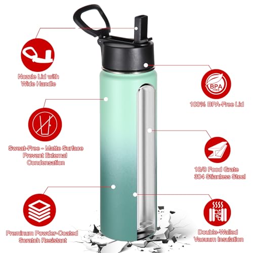 Volhoply 24oz Insulated Water Bottle with Straw Lid, Mojito, 1-Pack - color: Mojito