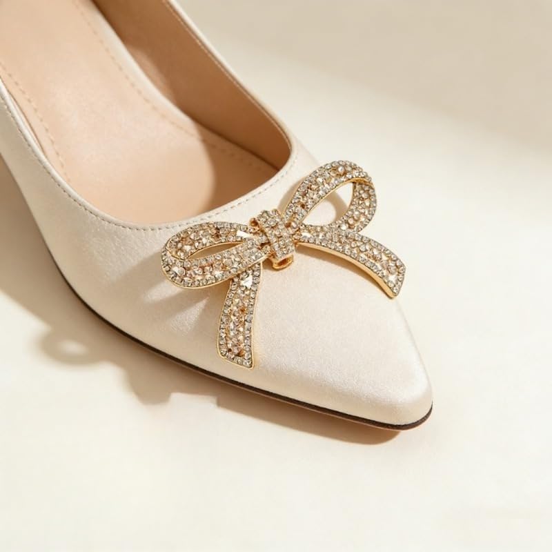 Stylish Bow Shoe Buckle with Sparkling Rhinestones Detachable Shoe Clip Charms for Women High Heels Replacement Accessories - color: golden