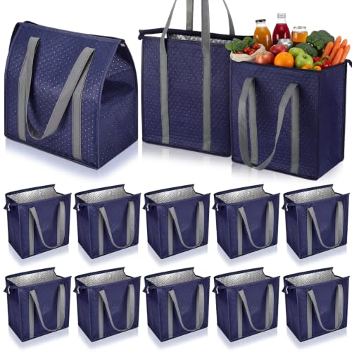 10 Pack Large 18L Insulated Grocery Bag Bulk Zippered, Dark Blue - color: Dark Blue
