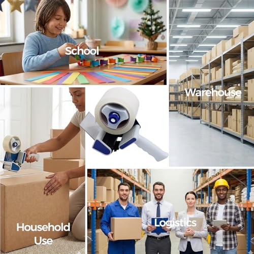 Packing Tape Dispenser Gun - 3 Inch Wide, Handheld Tape Gun with 1 Bonus Clear Packaging Tape, Shipping Tape for Sealing, Storing, and Moving Boxes, 1 Pack