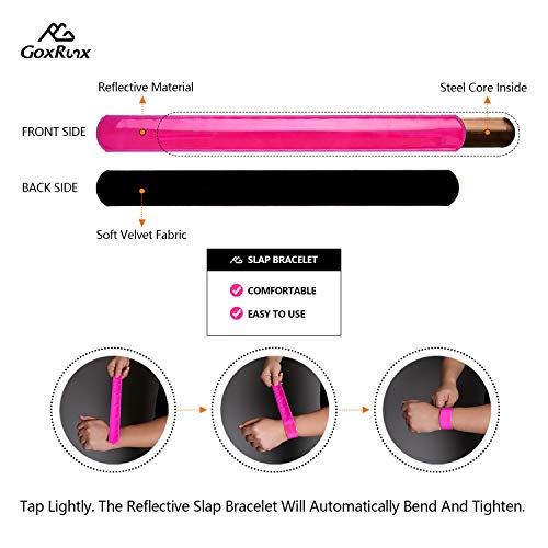 GoxRunx Reflective Bands Running Gear 6 Pack-Adjustable Reflective Armband Arm Wrist Ankle Leg Bands Reflectors -Reflective Tape Straps for Clothing Night Running Cycling Walking -Slap Bracelets - color: Pink
