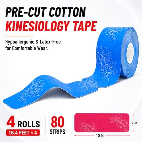 PreCut Kinesiology Tape 80 Strips 4 Rolls Elastic Athletic Sports Tape - style: Tape Roll