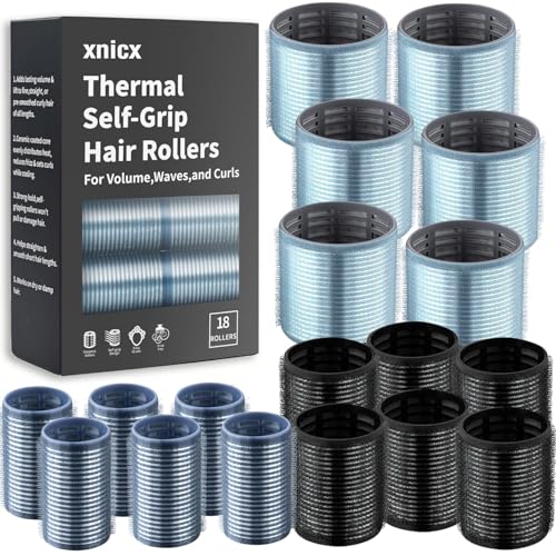 18 pcs Self-Grip Ceramic Thermal Hair Rollers for Women Blowout Look - color: Light Gray
