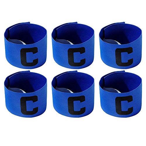 6 Pieces Elastic Soccer Captain Armband Adjustable Football Basketball Player Bands for Adult Youth - color: Blue