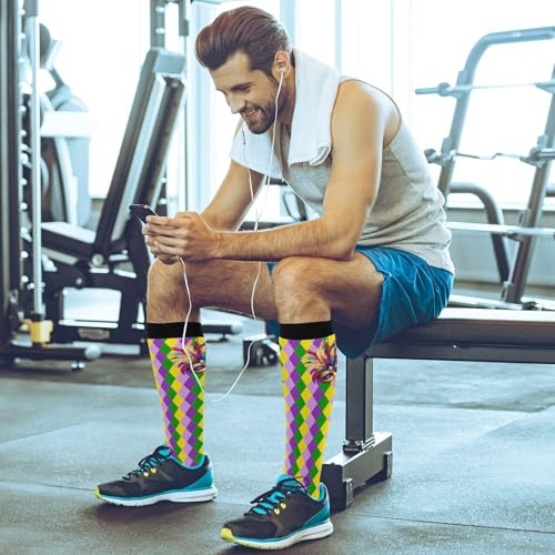 Wusikd Cats Compression Socks for Women and Men Circulation Cute Long Socks for Athletic Running 1 - color: Mardi Gras Mask