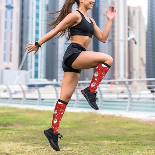 Compression Socks Knee High Circulation Support Socks For Women Men Athletic Running Work Hiking Cycling Travel - color: Christmas