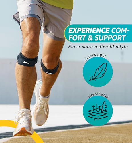 HiRui 2 Pack Patella Tendon Knee Straps - Knee Pain Relief & Patella Stabilizer Brace Support for Jumpers Knee, Running, Hiking, Basketball, Tennis, Soccer, MTB, Squats, Tendonitis, Arthritis (Black) - color: Black