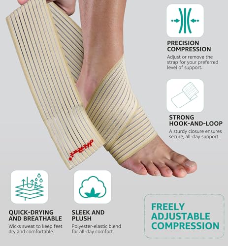 HiRui Foot & Ankle Brace 2 Pack, Adjustable Compression Wrap for Men & Women – Helps with Sprains, Plantar Fasciitis, Achilles Tendonitis, Arthritis, Running, Sports, Gym – Fits in Shoes (Beige) - color: Beige