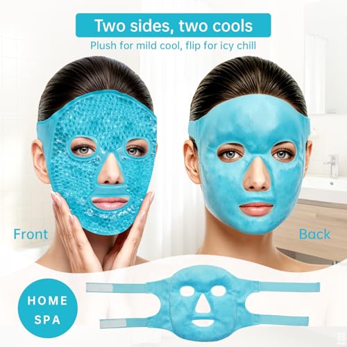ZNÖCUETÖD Cold Face Ice Mask Facial Ice Pack Cooling Mask with Storage Bag - color: Blue
