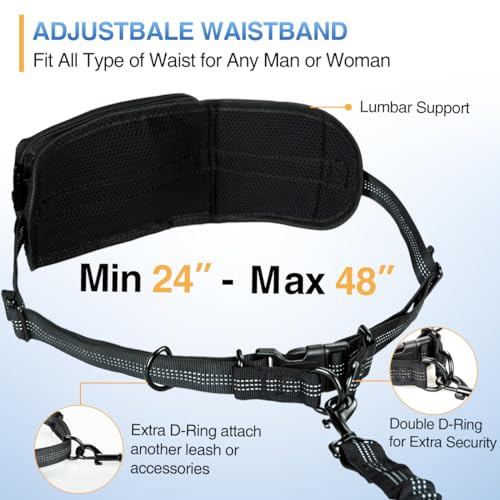 Kytely Hands Free Dog Leash with Zipper Pouch, Wide Padded Waist Dog Running Leash, Dual Padded Handles, Retractable Bungee for Walking Jogging Training Hiking - size: Small