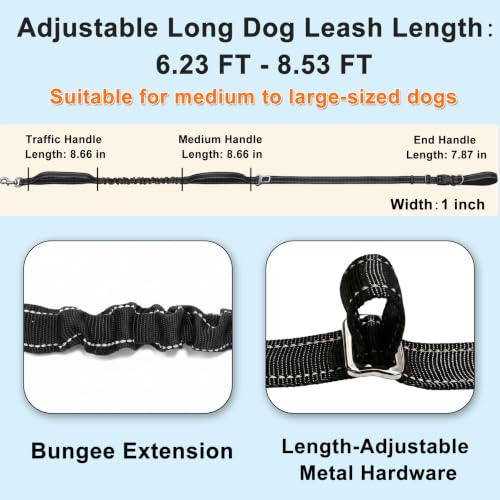 Triple Handle Bungee No Pull Dog Leash, Black 6.23-8.53FT - color: Black