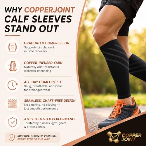 CopperJoint Calf Compression Sleeve for Men & Women, Black, Small, Firm Fit - color: Black, size: Small