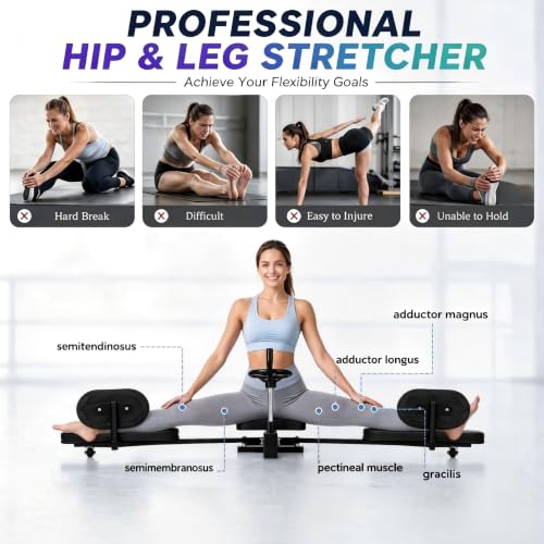 Leg Stretcher Split Machine for Dancers, 240° Adjustable Leg Stretching Training Machine for Flexibility Kids Adults, Heavy Duty Steel Frame Hip Stretcher for Home Yoga Gym Fitness - Black